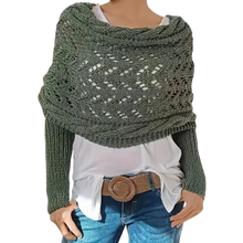 Carica l'immagine nel visualizzatore di Gallery, Accogliente Coprispalle Lavorato a Maglia -Verde grigiastro - Ozerty