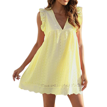 Carica l'immagine nel visualizzatore di Gallery, Abito elegante in broderie anglaise -Giallo/XSGiallo/SGiallo/MGiallo/LGiallo/XLGiallo/XXLGiallo/3XL - Ozerty