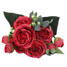 Carica l'immagine nel visualizzatore di Gallery, Bouquet di fiori artificiali di seta con peonie e rose

