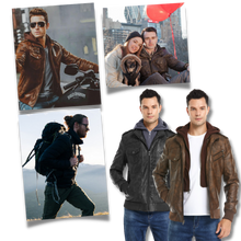 Carica l'immagine nel visualizzatore di Gallery, Giacca da moto classica in pelle marrone - Ozerty
