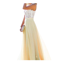 Carica l&#39;immagine nel visualizzatore di Gallery, Abito in chiffon con pizzo dallo stile prairie chic -Giallo/SGiallo/MGiallo/LGiallo/XLGiallo/XXLGiallo/XXXL - Ozerty
