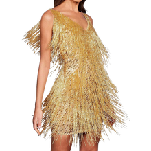 Carica l'immagine nel visualizzatore di Gallery, Vestito slip con scollo a V in paillettes  -Oro/SOro/MOro/LOro/XLOro/XXLOro/3XL - Ozerty
