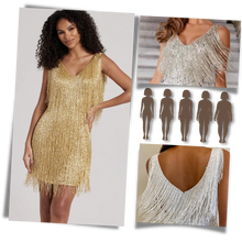 Carica l'immagine nel visualizzatore di Gallery, Vestito slip con scollo a V in paillettes  - Ozerty
